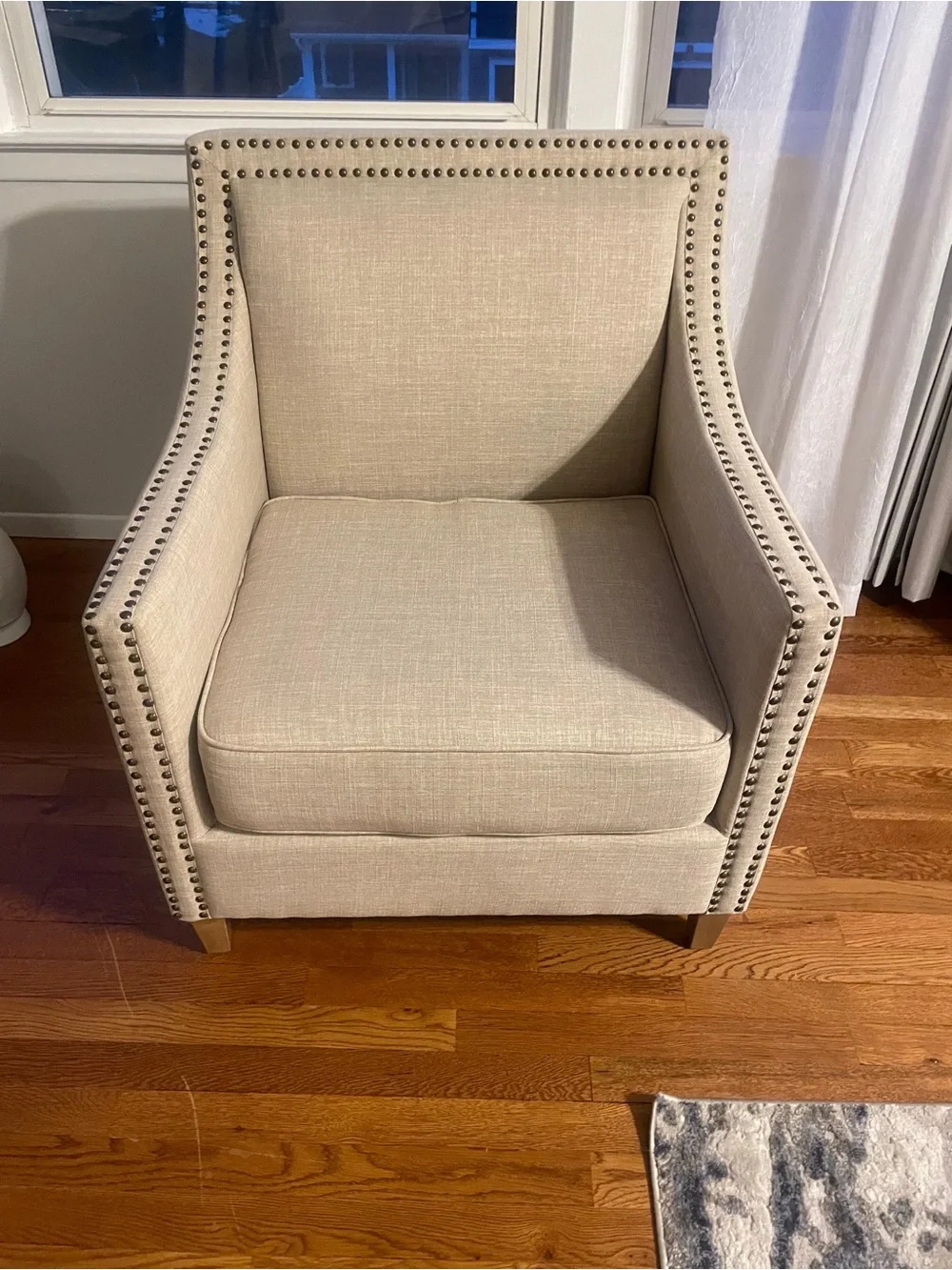 Beige Nailhead Accent Chair - Neutral Linen-Style Home Accent